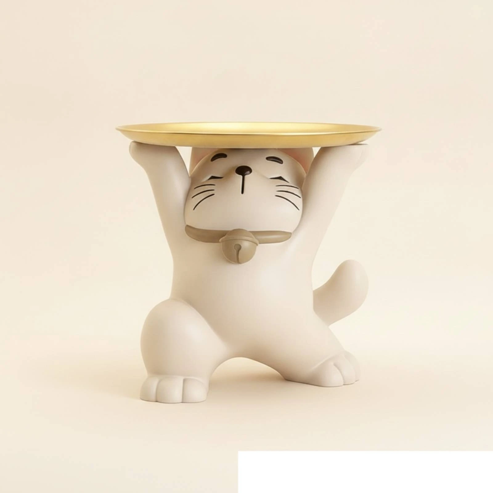 Fortunate Cat with Tray Tabletop Maneki Neko with Tray Beckoning Cat Figurine Decorative Maneki Neko Statue Good Luck