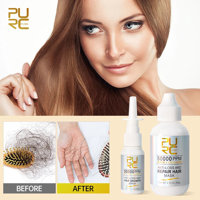 

PURC Biotin Hair Growth Spray And Collagen Hair Mask Sets for Men Women Hair Loss Treatment Smoothing Shiny Hair Care Products