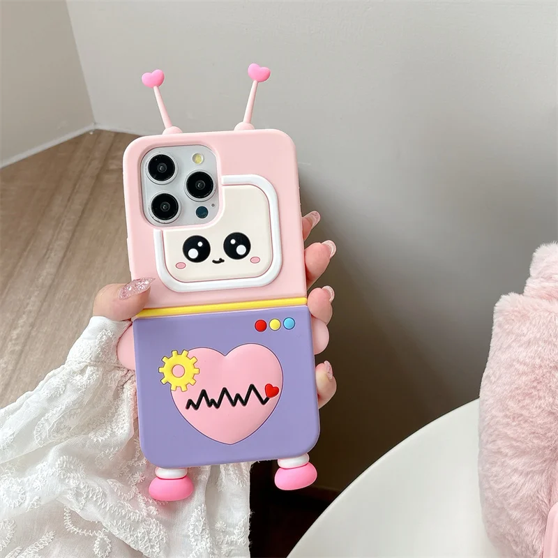 

Cartoon Love heart Robot 3d Case For Huawei P70 P60 P50 Pro Mate70 Mate60 Nova 13 12 11 9 Cute Patterns silicone soft cover kids