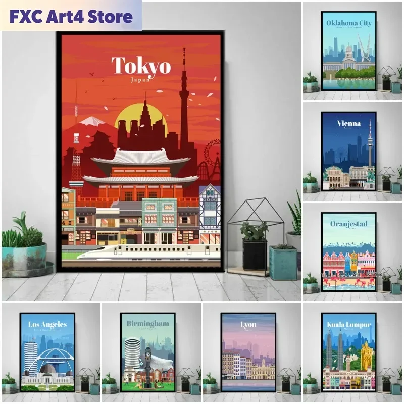 Frameless Tokyo Ottawa Prague Sydney City Map Vintage Retro Travel Classic Canvas Paintings Posters Wall Art Pictures for Home L