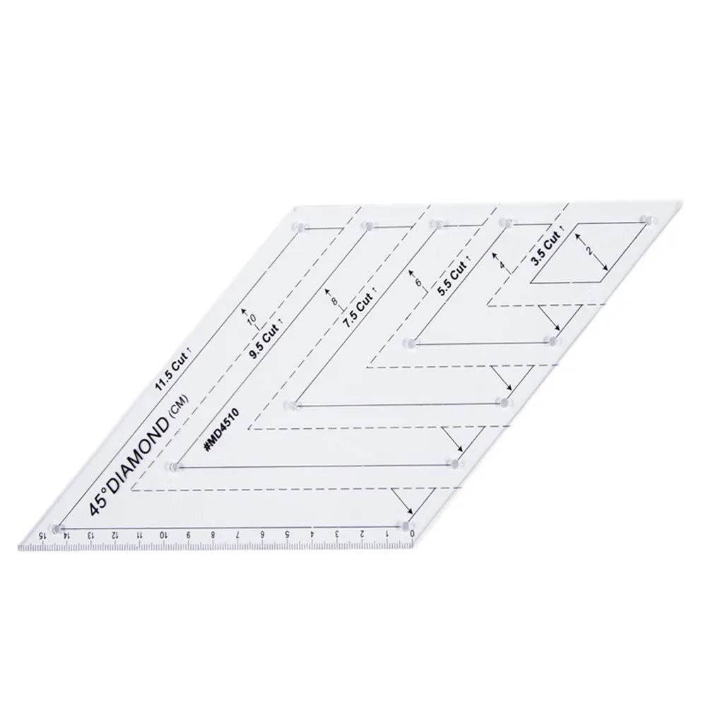 Rhomboid Quilting Ruler 45 Degree Transparent Plastic Template Accurate Marking Scale for Sewing Cutting Crafts Clothes Making view 2