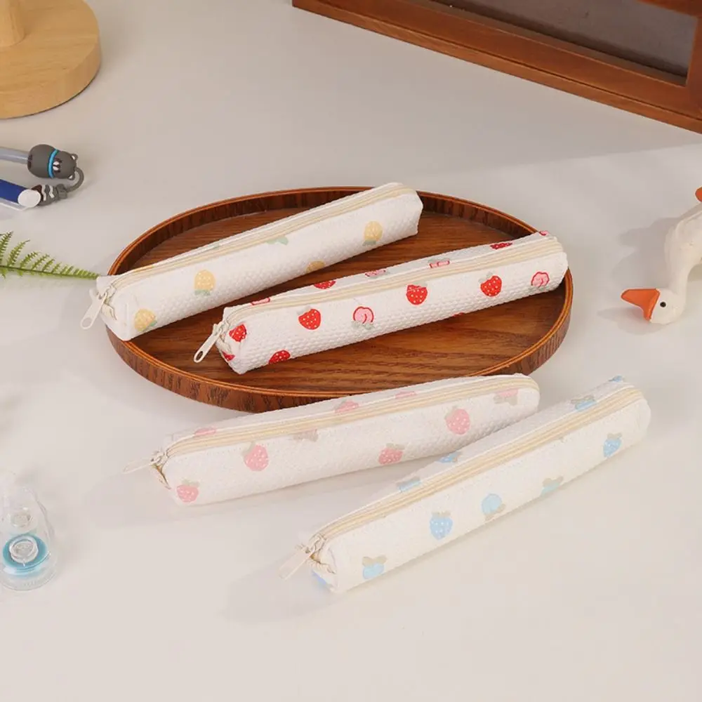 Portable Strawberry Pen Bag Zipper Design Multifunctional Pen Pouch Stationery Bag Students
