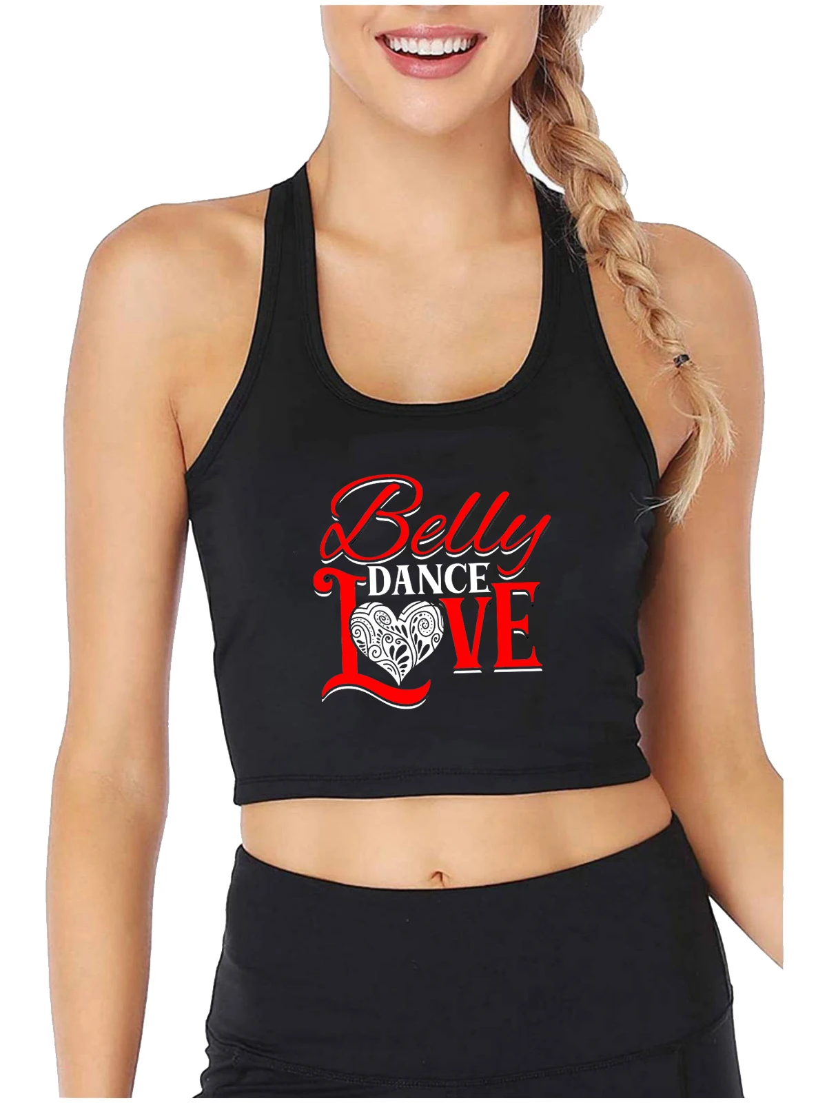 Belly Dance Love Design Cotton Sexy Slim Fit Crop Top Women's Leisure Sports Fitness Training Tank Tops Street Fashion Camisole