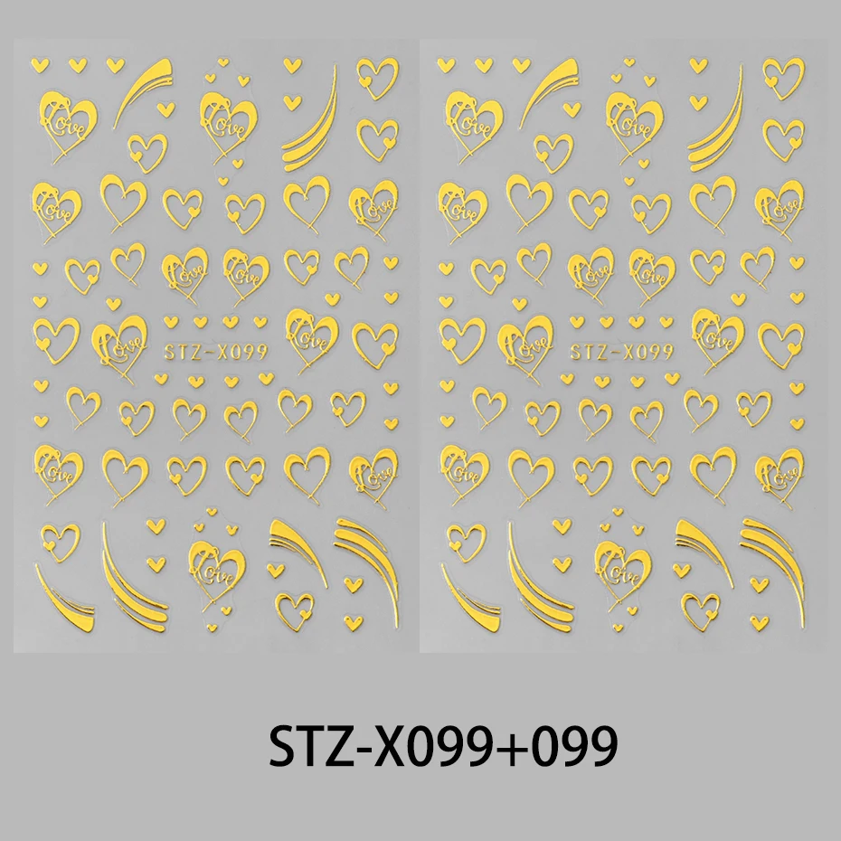 2 stks Bronzing Gouden Liefde Hart Nail Art Stickers Metallic Effect Holle Hart Zelfklevende Nagel Sliders Valentijnsdag DIY Manicu