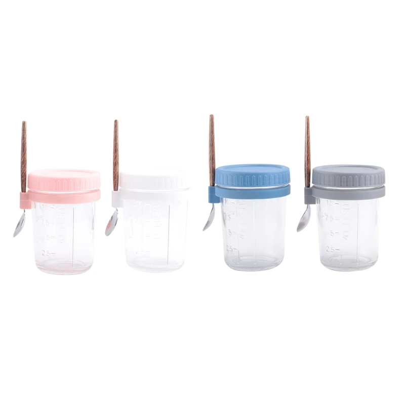 

4PCS Overnight Oats Containers With Lids And Spoons 16 Oz Glass+Plastic For Overnight Oats Leak Proof Oatmeal Container