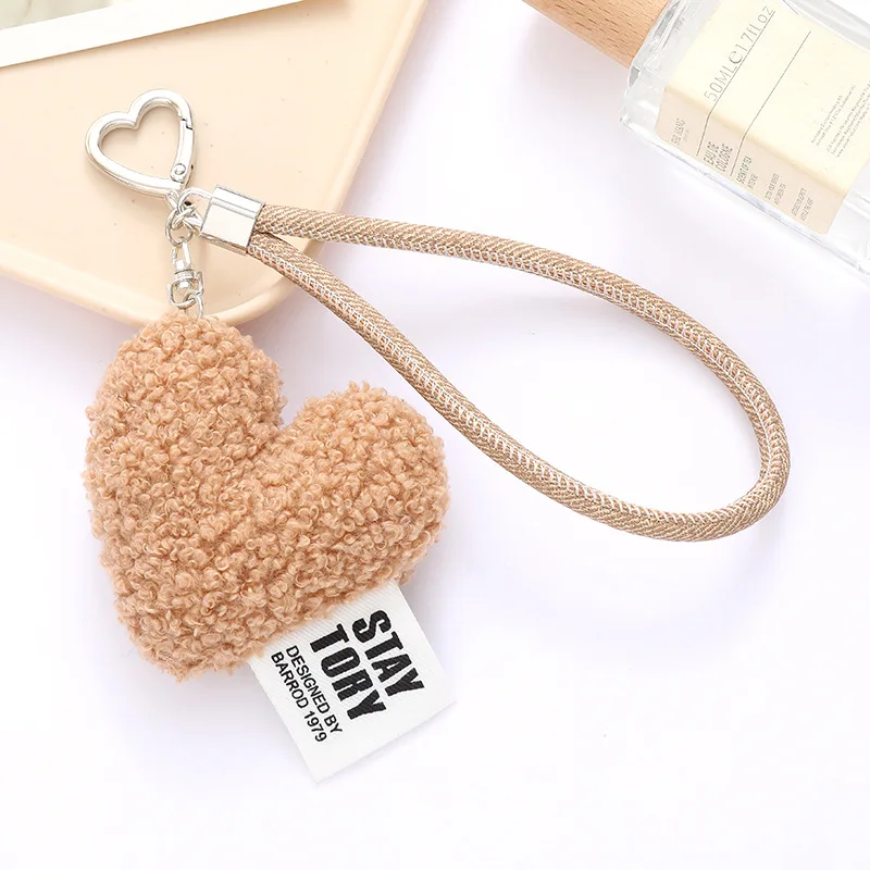 Autumn and winter new plush love bag pendant mobile phone case keychain accessories colored peach heart mobile phone lanyard