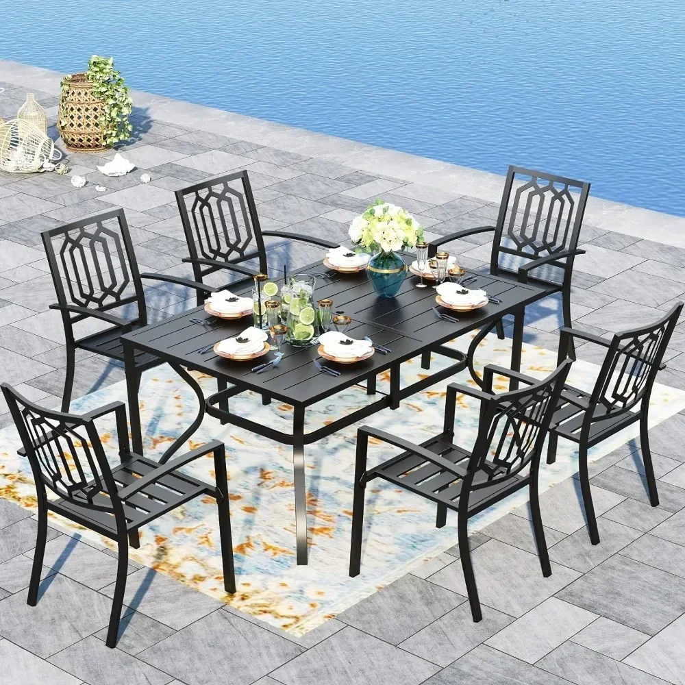 

Patio Dining Set Outdoor Table and Chairs Furniture Set 7 Piece, Large 60.2" Rectangle Bistro Table with Umbrella Hole