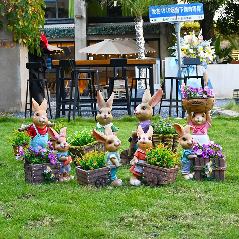 Rabbit Flower Pot Ornament Garden Courtyard Decoration Outdoor Cartoon Sculpture Villa Landscape