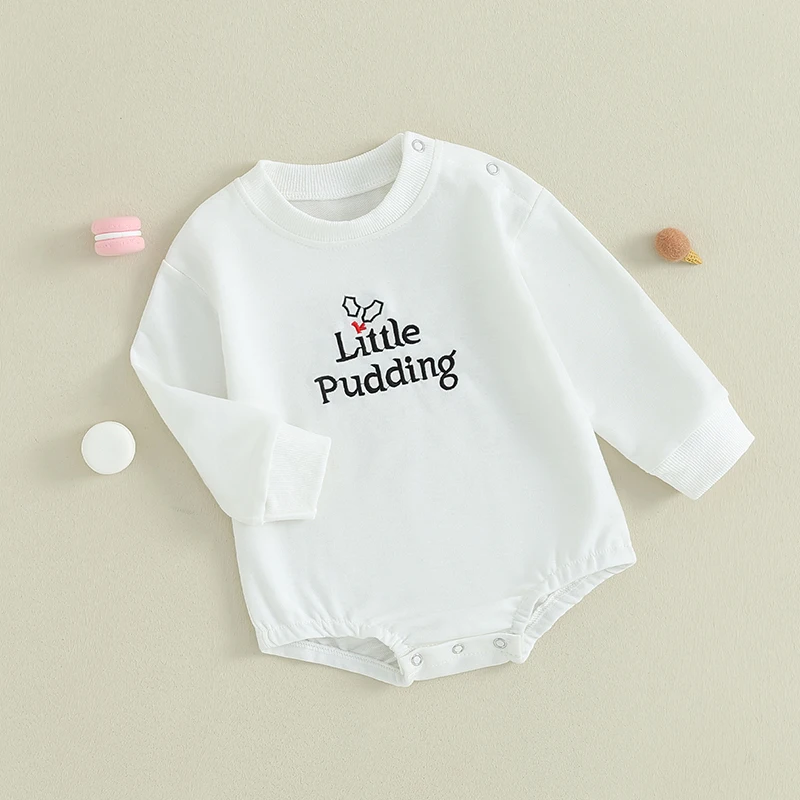 Baby Girl Boys Christmas Romper Classic Letter Embroidery Long Sleeve Bodysuit Newborn Winter Playsuit