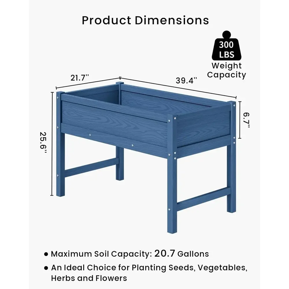 All-Weather Navy Blue HDPE Elevated Garden Bed with Legs for Outdoor Planting