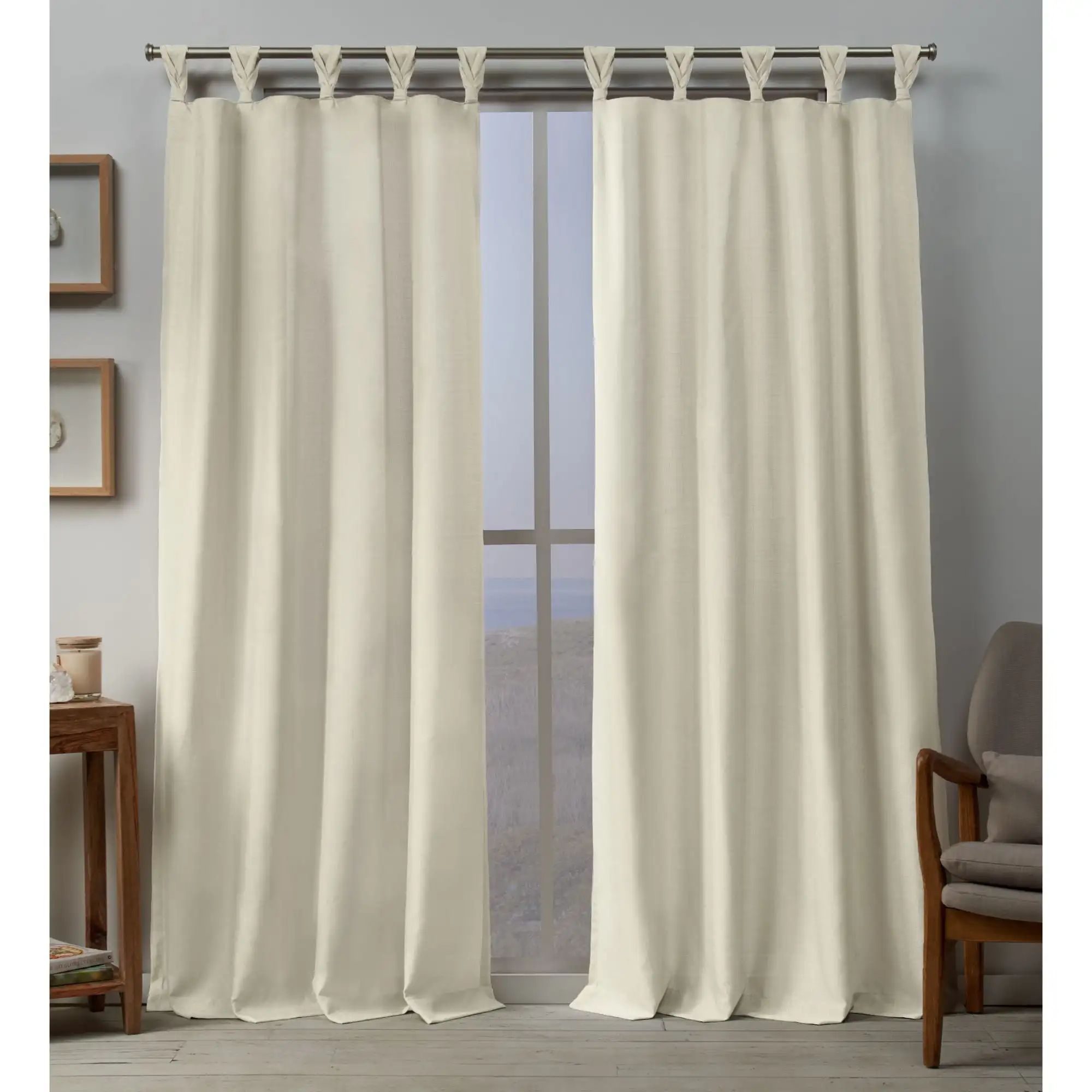 

Curtains Loha Linen Braided Tab Top Curtain Panel Pair, 54X96, Ivory