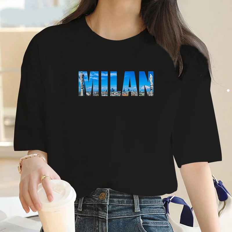 y2k Women T-shirt Milano Print T-shirt Street letter round neck short sleeve fashion women clothing top New fashion shirt