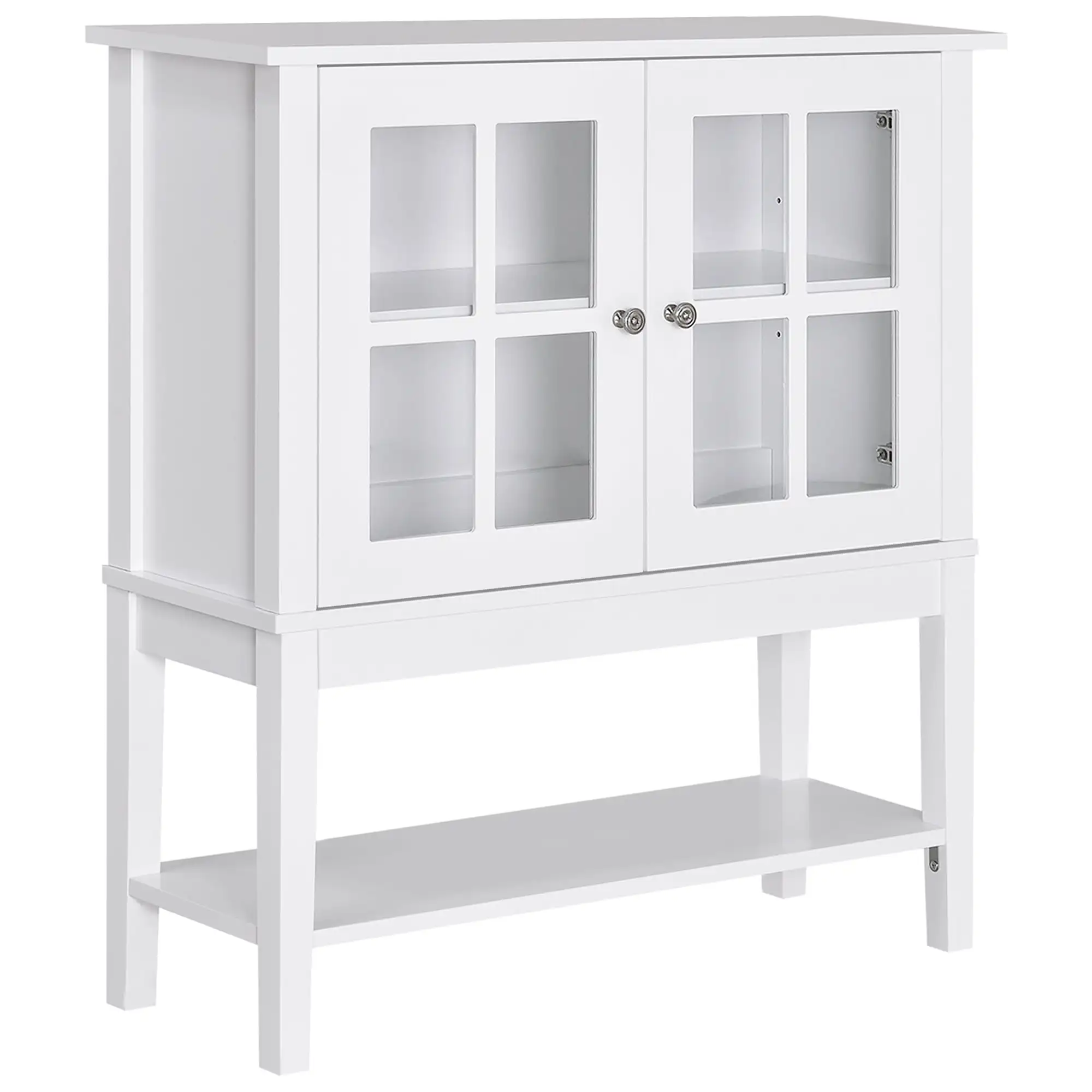 Modern Kitchen Sideboard Buffet Cabinet with 2 Swinging Glass Doors Ample Storage Space White Easy To Assemble