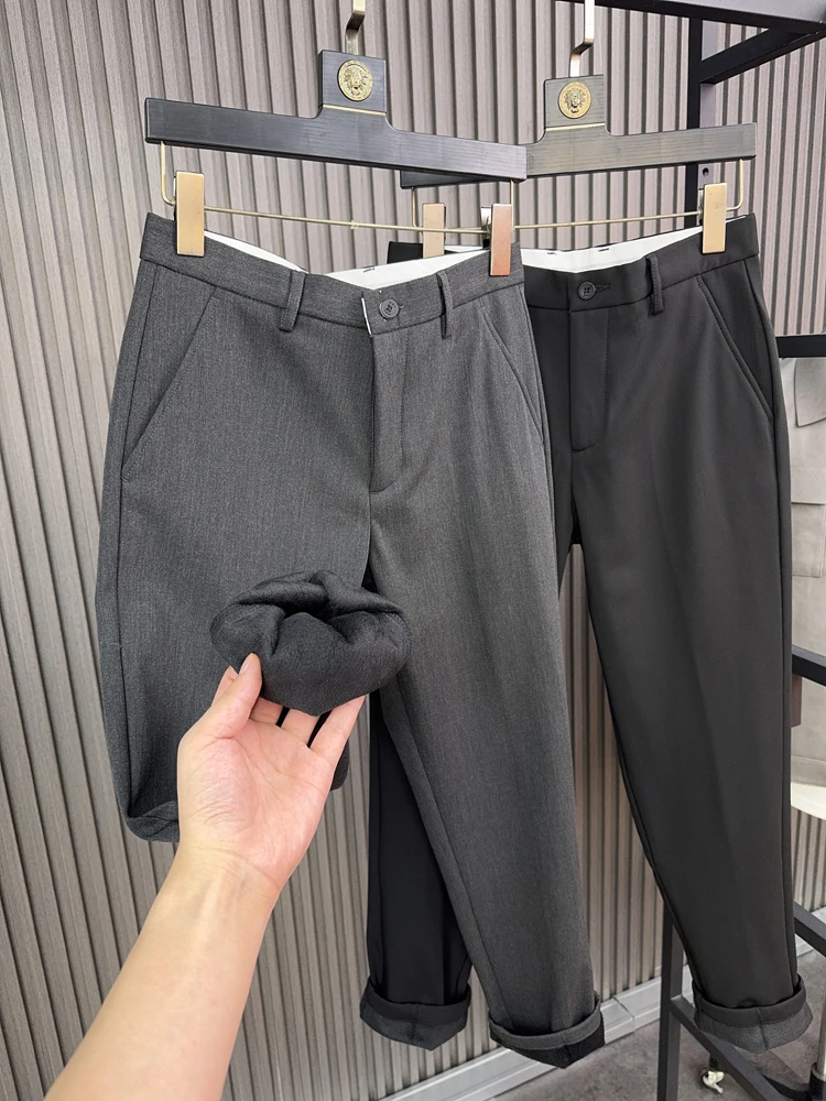 

Мужские удобные теплые повседневные брюки с прямыми штанинами на подкладке, осень-зима, модный городской цвет