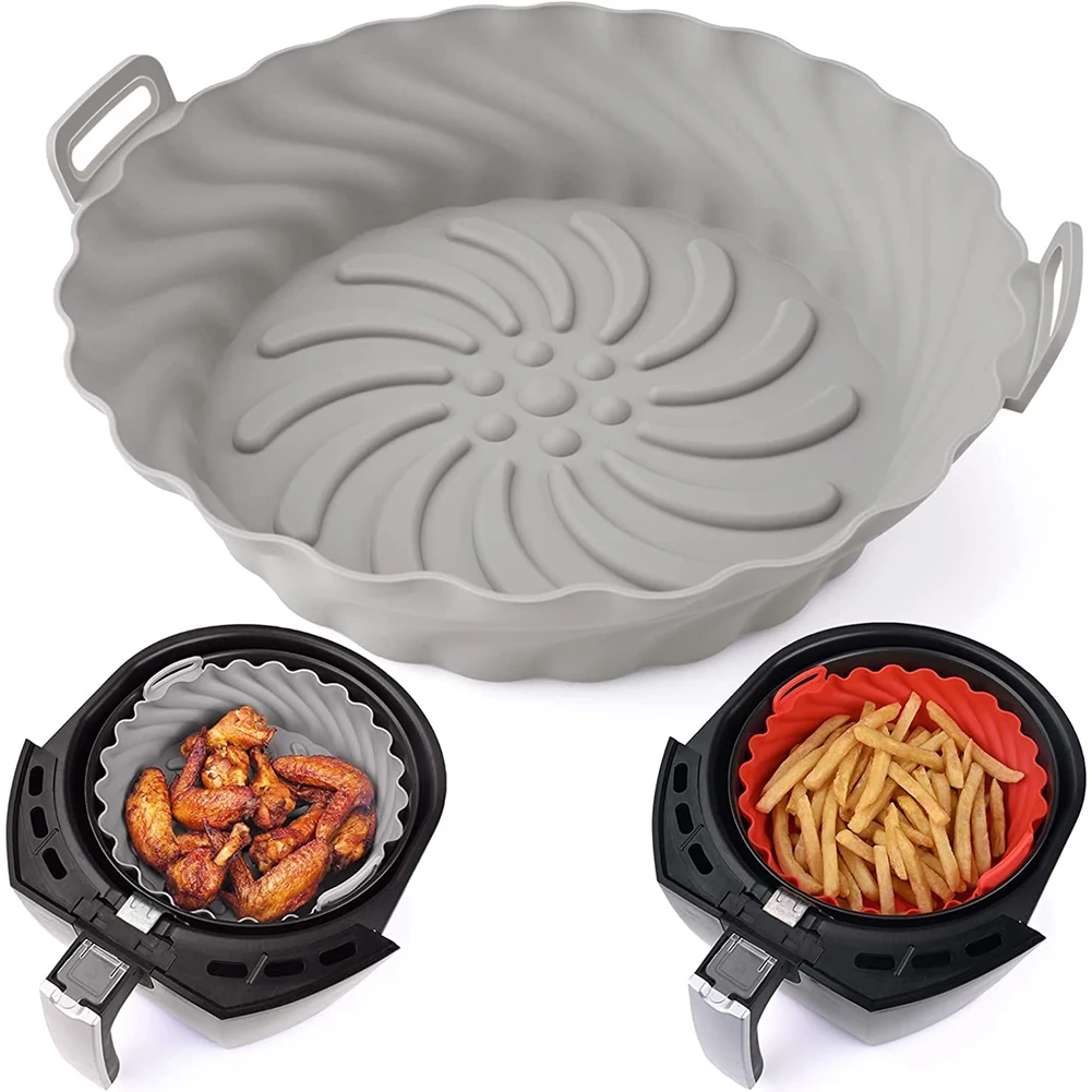 Air Fryer Silicone Pot, 8.5 Inch Reusable Non-Stick Air Fryer Silicone Liners Fits 3.6 to 6.8QT (X-Large, Grey)