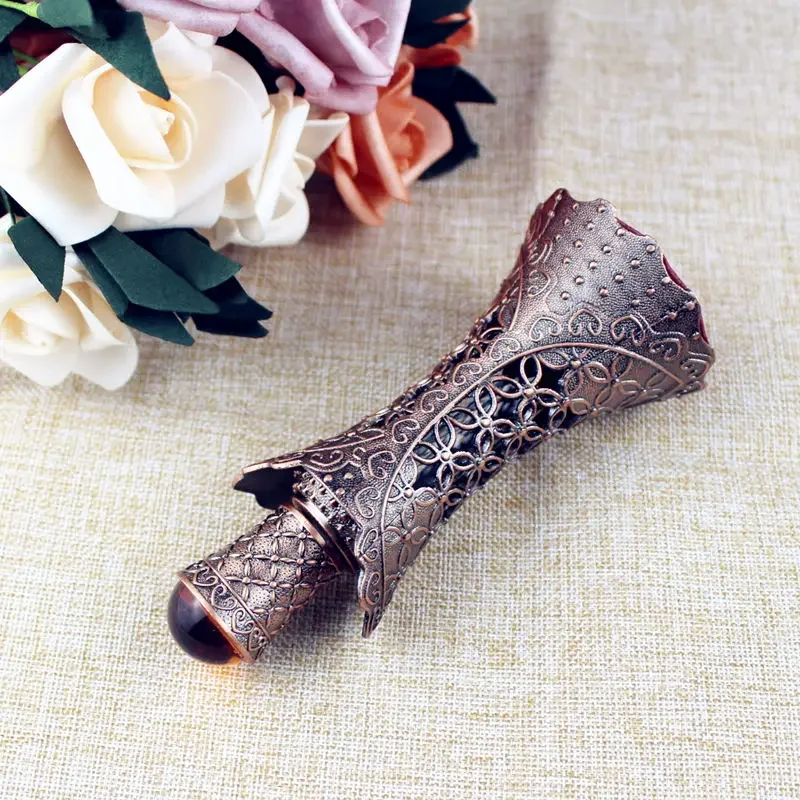 1PC 12ml Antiqued Metal Glass Bottle Arab Style Essential Oils Bottles with Dropper Middle East Perfume Oil Vials