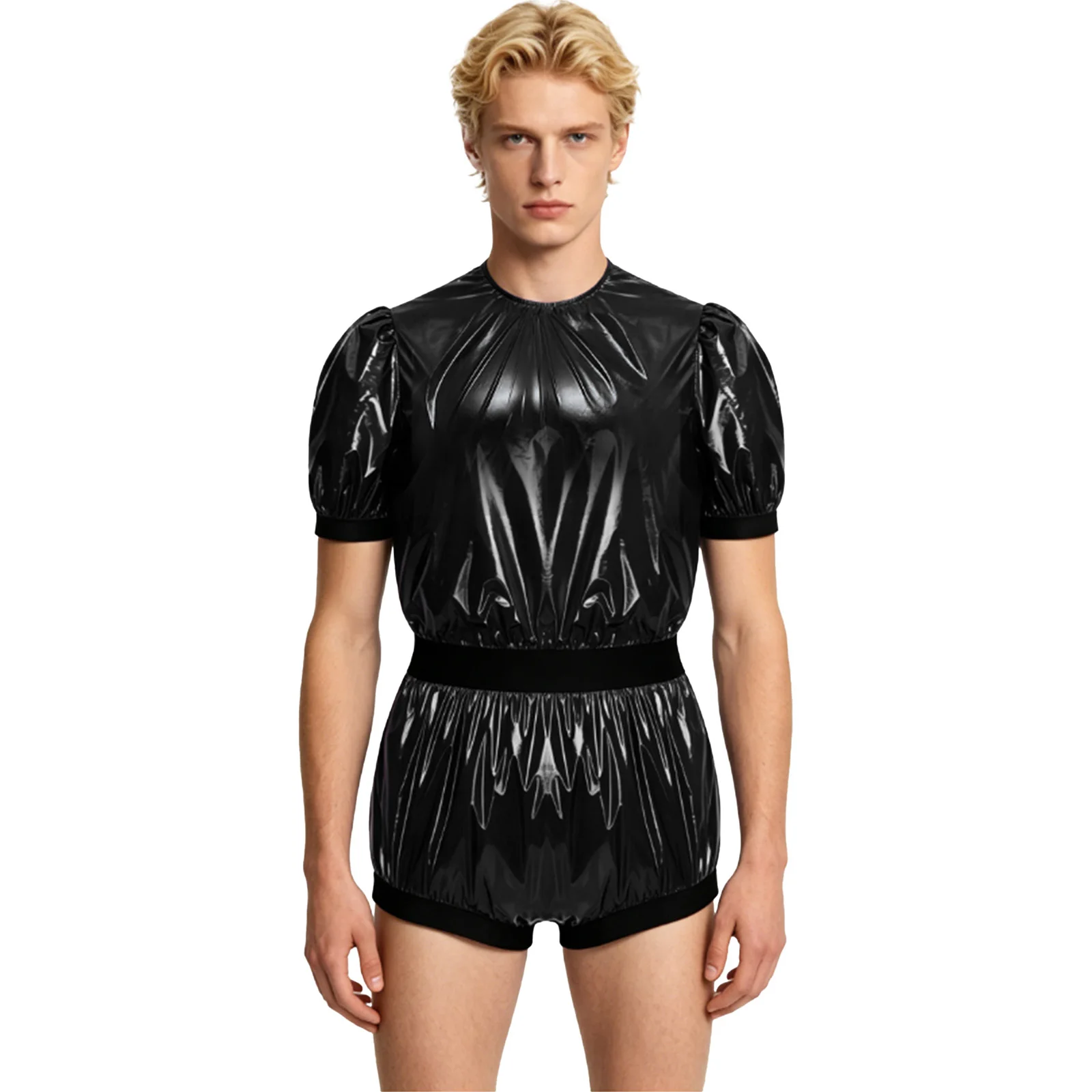 Swimwear Mens Waterproof Shirt Top One Piece Rompers Swimsuit Wet Look Bodysuit T-shirt Blouse Beachwear Raincoat Rave Clubwear