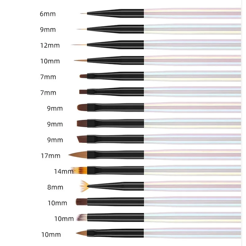 15Style Transparent Handle Nail Art Pen Brush Coloring Pen Large Square Round Light Therapy Pen Nail Drawing Pen Flower Pen