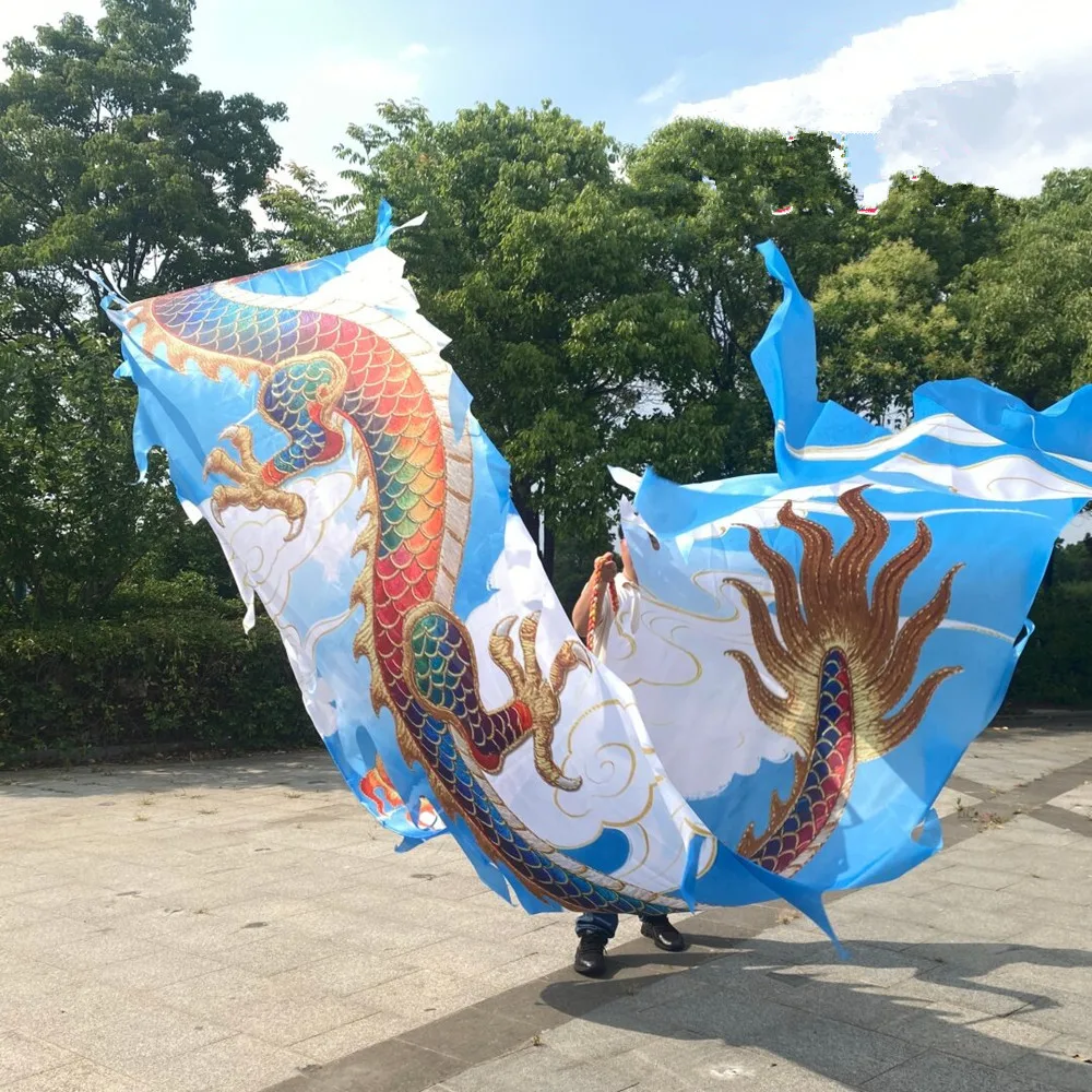 7m Widen Blue Double-Sides Printed Dragon Dance Tail Accessories For Adults Washable Square Dance Prop (Not Include Dragon Head)