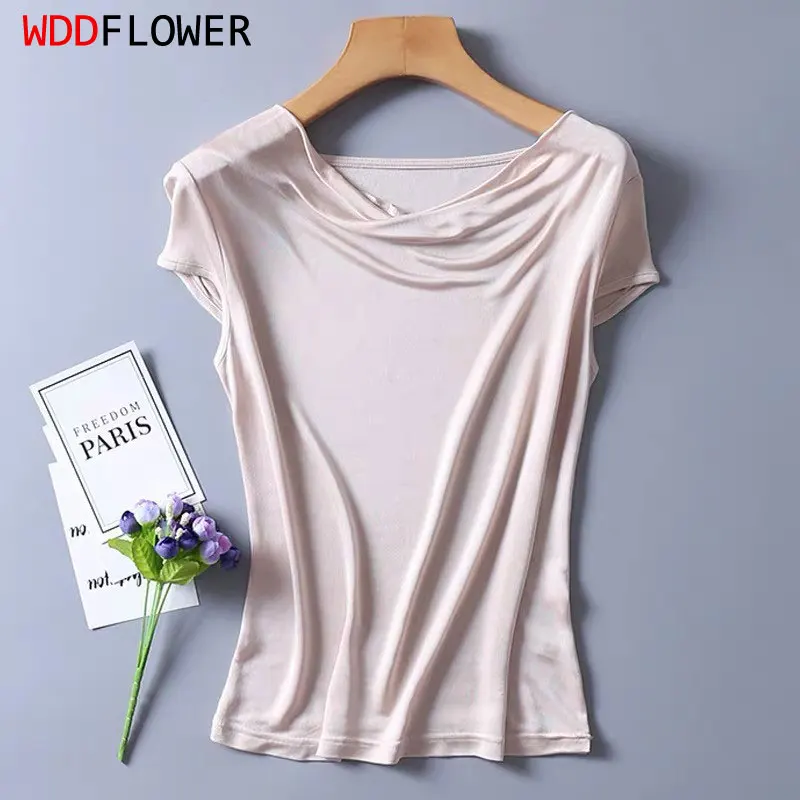 Damska 50% jedwab 50% wiskoza dzianiny serwet Neck t-shirty top 8 kolory M-2XL SJ305