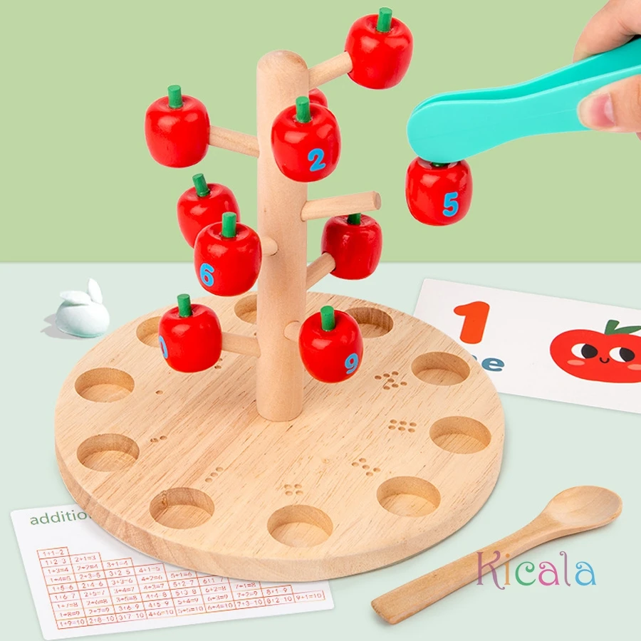 Wooden Toys Math Games Apple Toy Tree Education Math Toys Children Learn Digital Creative Apple Picking Tree Games