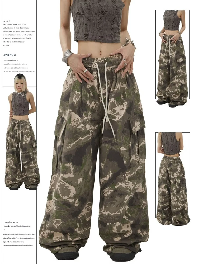 Women Y2k Baggy Camouflage Pants Vintage Y2k Harajuku Aesthetic Oversize Parachute Pants High Waist Trousers 2000s Clothes 2024