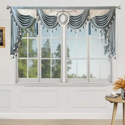 Cenefa de cascada con cuentas de borla, adorno de flecos para sala de estar, cortina azul de lujo, cortinas para el hogar, Europa, # D