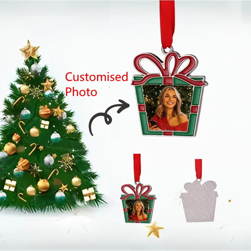 Personalised customised picture Christmas hanging ornaments, gift box shaped Christmas decorations, Christmas decorative gifts
