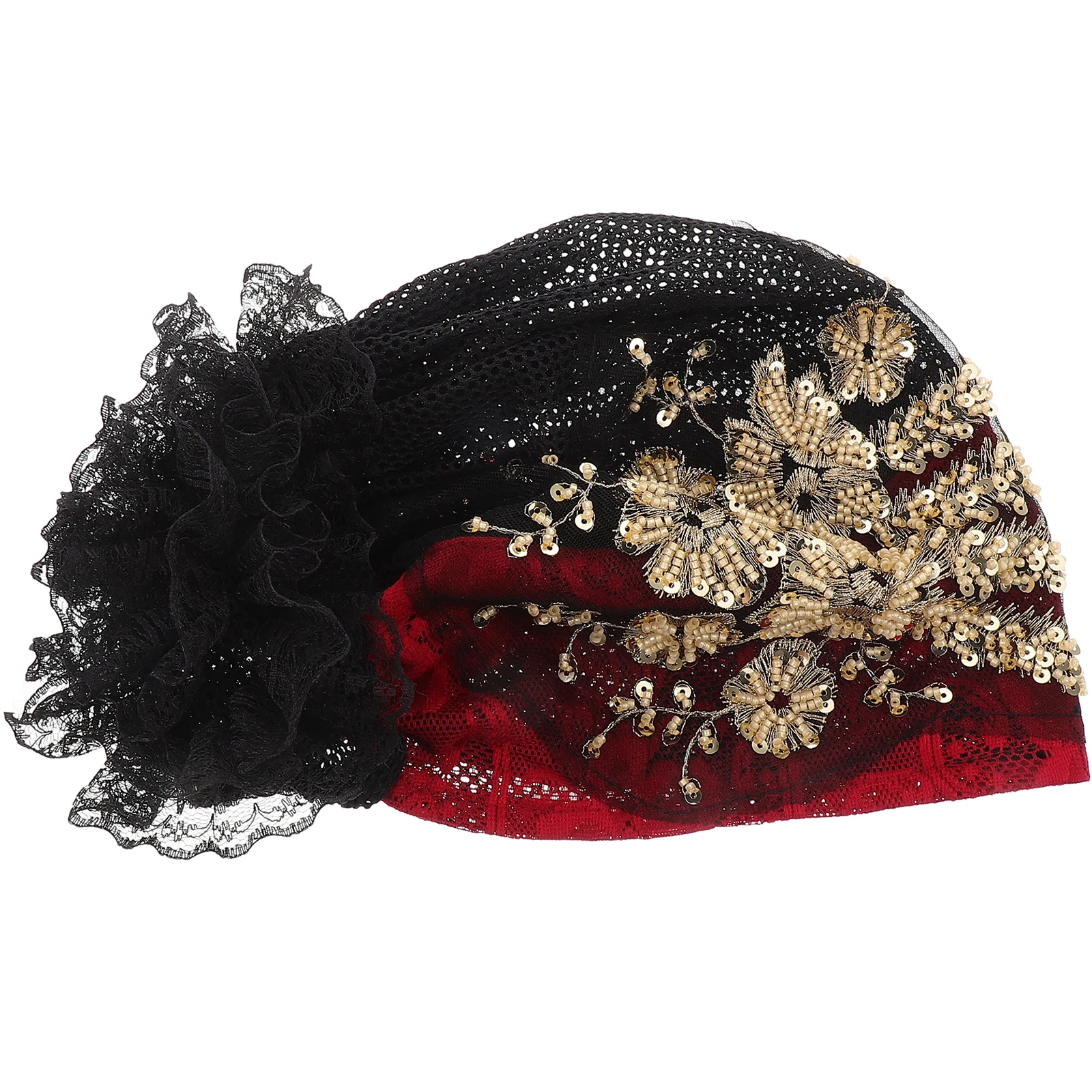 

Bead Flower Beanie For Women Comfortable Stylish Cloth Turban Hat Breathable Wrap Gray Hair Concealer Large Flower Adult Ethnic
