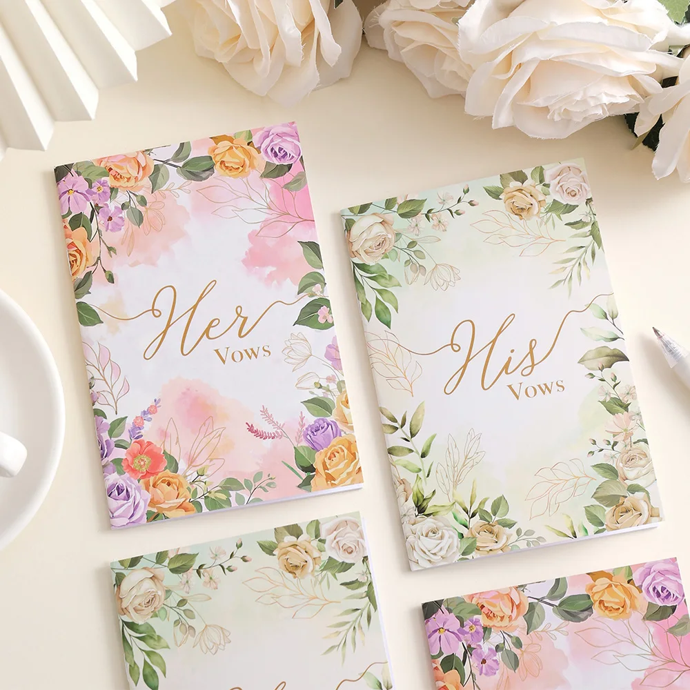 

2 Pack Wedding Vow Books His & Her Notebook for Bride and Groom Beige Vintage-Style Booklets for Wedding Ceremony Essentials