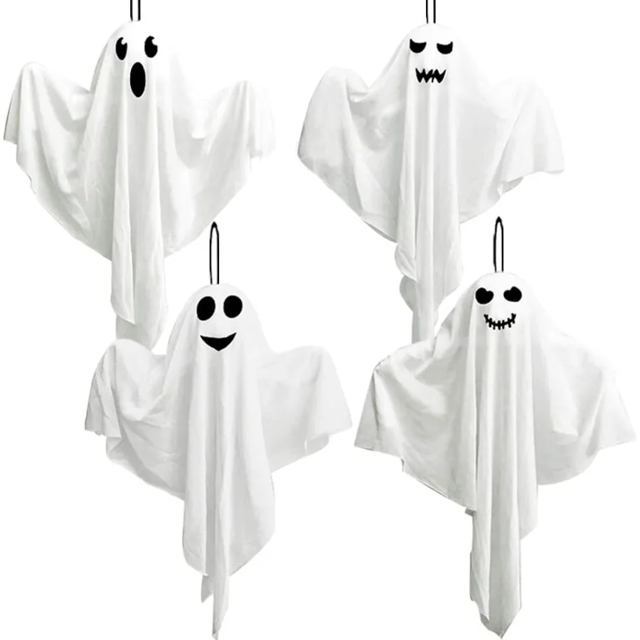 4 Pack Halloween Hanging Ghosts 27.5 Cute Flying Ghost Decorations for Front Yard Patio Lawn Garden Party Decor and Holiday Dec