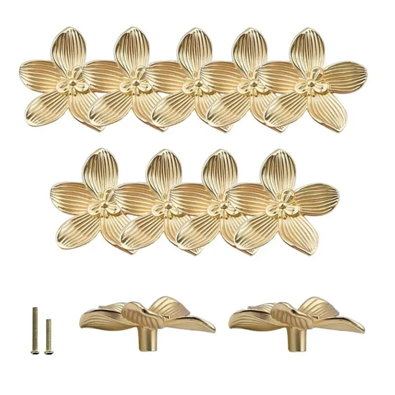 A53Q-12Pcs Gold Flower Drawer Knobs Petal Kitchen Cabinet Knobs Dresser Knobs Furniture Cupboard Drawer Pulls Handles