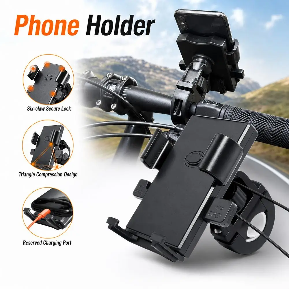 Universal Bike Handle Phone Mount 360 Rotatable Automatic Locking Holder Shockproof Quick Release Clip for Bike Motorcycle