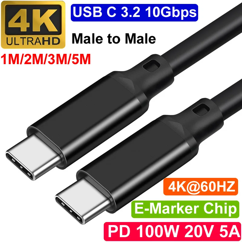 

1M/2M/3M/5M USB TYPE-C 3.1/3.2 Gen 2 Male Cable 20Gbps OTG Fast Charging Data Sync Transfer SSD Hard Disk PD 5A 100W 4K@60HZ Ful