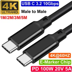 TYPE-C USB 3,1/3,2 Gen 2, Cable macho OTG DE CARGA RÁPIDA, sincronización de datos, transferencia de disco duro SSD, PD 5A, 100W, 4K @ 60HZ, 1M/2 M/3M/5M ful