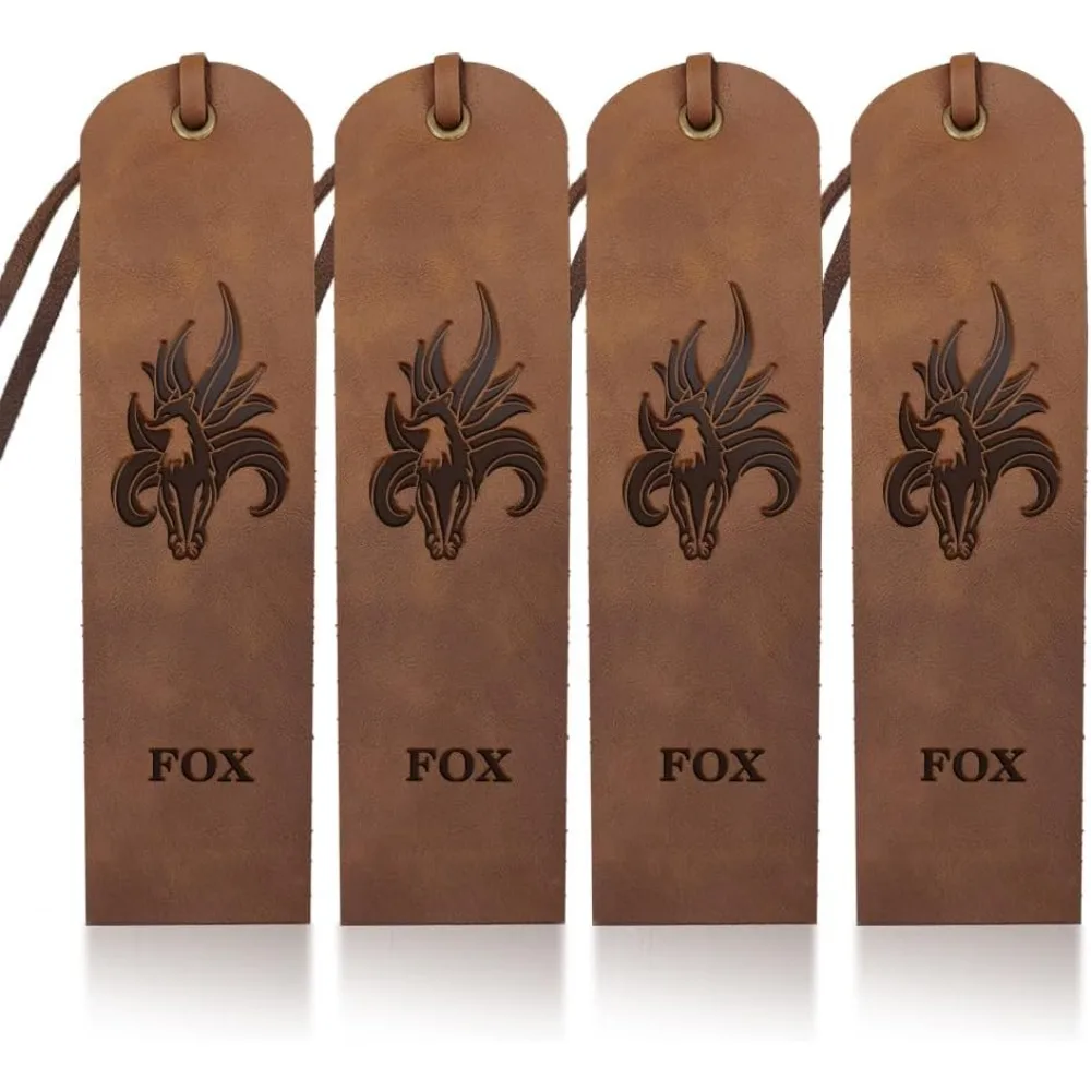 4pcs Fox Leather Bookmark 2×7inch Wildlife Bookmark Gift Vintage Fox Wild Animal Bookmarks Fox Text Leather Page Markers for