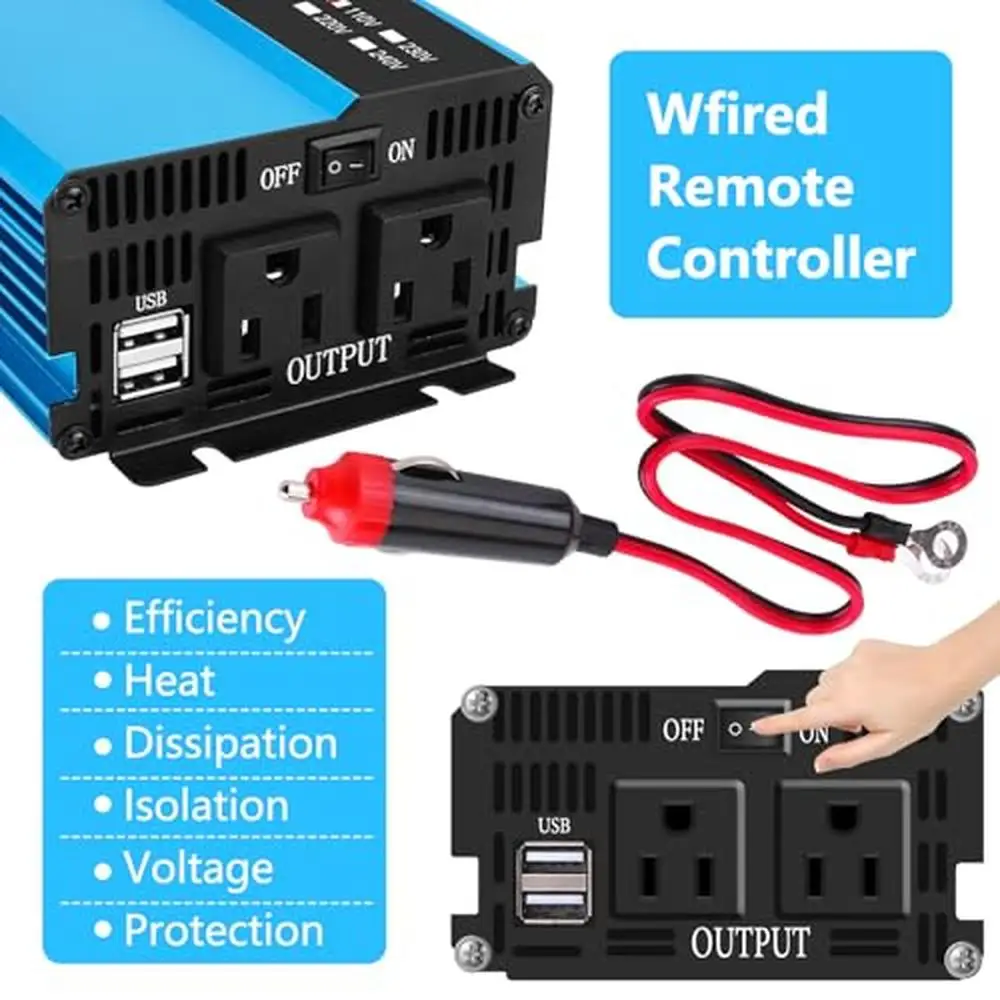 1000W Pure Sine Wave Inverter 12V DC to 110/120V AC 1 Outlet 2 USB LCD Off-Grid Solar