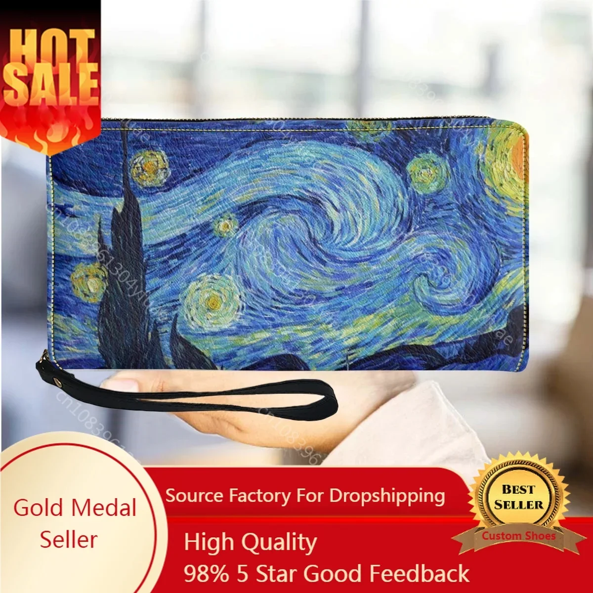 

Van Gogh Oil Painting Fashion Women Wallets Multi Card Organizer Female Purse Party Clutch Billeteras for Teen Girls Phone Bag