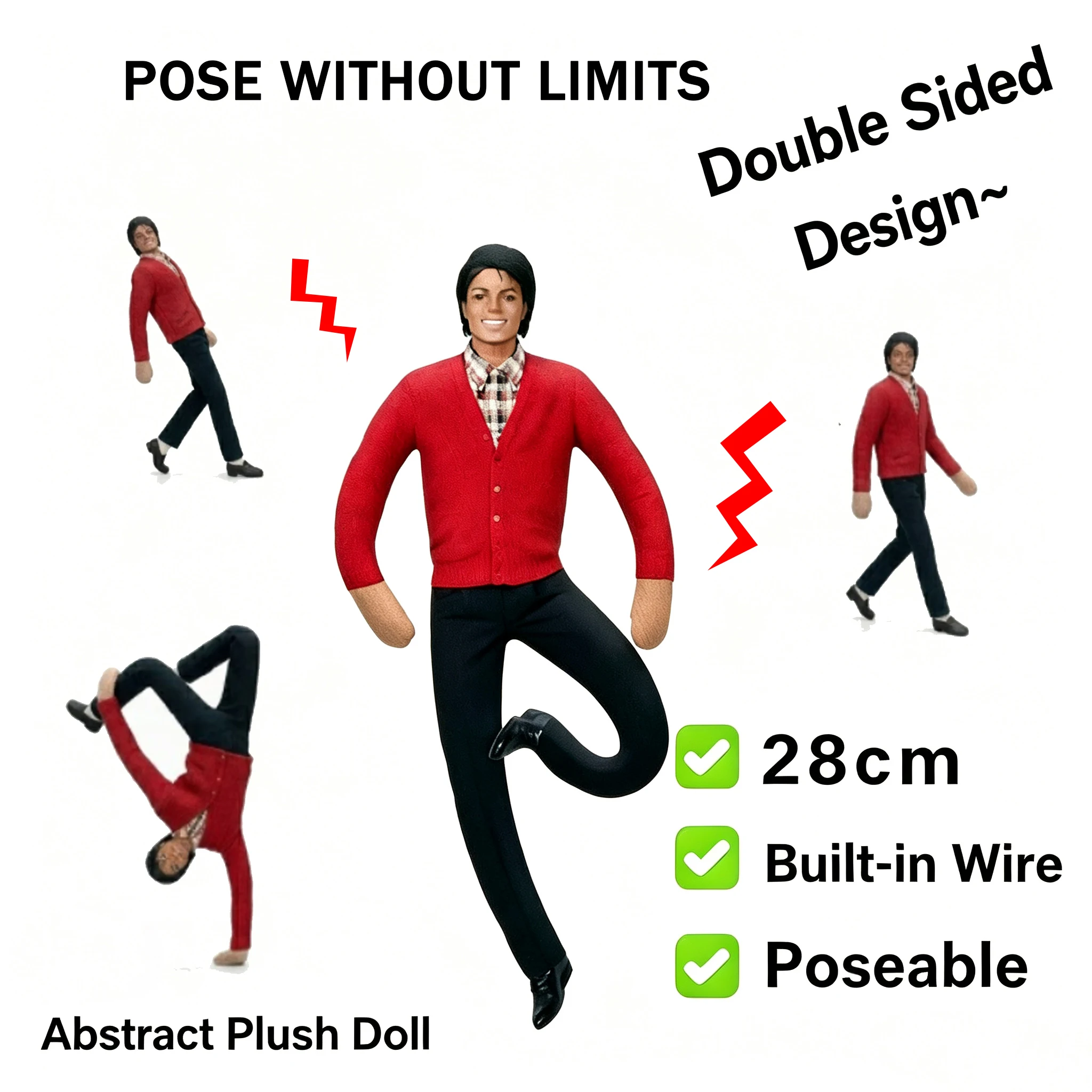 Poupée en peluche Pop King Michael Jackson avec articulations flexibles, tissée à la main, collection abstraite, décoration de salle de fête, cadeau pour fans