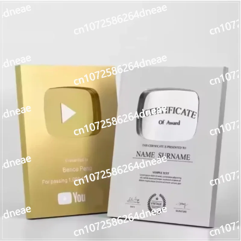 

Custom Award Trophy Medal Plaque Coolest Gift with Play Button Silver & Gold Plaque YouTube awards wholesale
