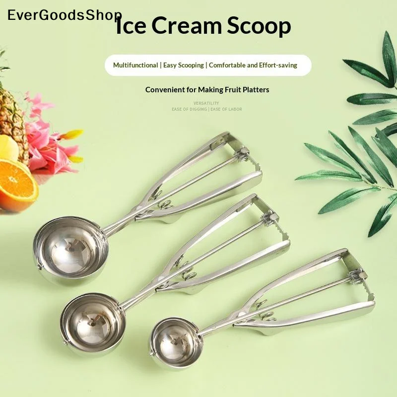 NewIce Cream Spoon Kitchen Tools 3 Size Stainless Steel Spring Handle Mash Potato Watermelon Ball Scoop Home Kitchen Accessories