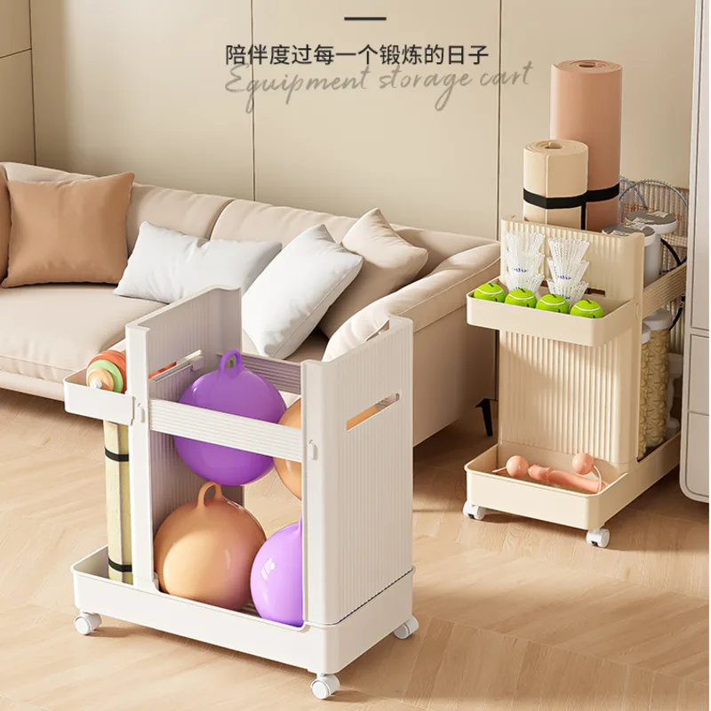 

Large Capacity Yoga Mat Storage Basket With Wheels Minimalist Cream Style Sports And Fitness Equipment Basketball Storage Rack