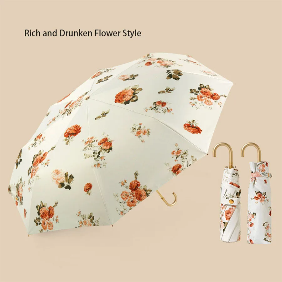 Ultra-light Three-fold Color Glue-coated Golden Hook Umbrella Sunny and Rainy Dual-use Sun Protection and UV Protection Parasol