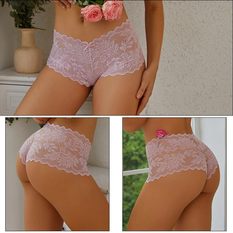 FINETOO 3PCS Sexy Women Floral Lace Panties High Waist Briefs Lingerie Brazilian Underpants For Female Underwear Intimates S-XL