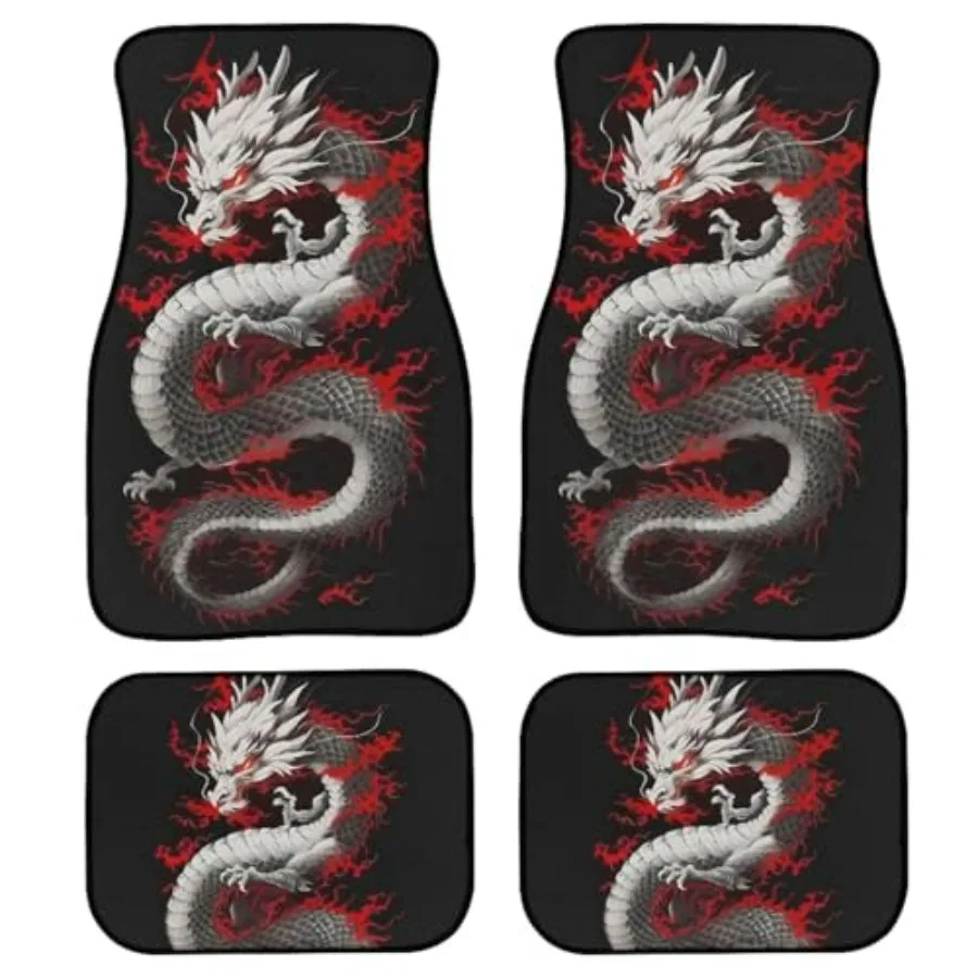 

Asian Dragon Print Car Floor Mats Front Rear Full Set with Non Slip Rubber Backing All Weather Protection Set of 4