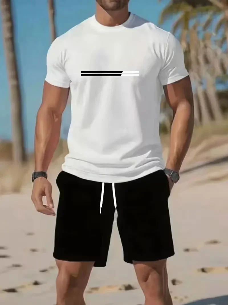 Men's sports two-piece set short sleeved T-shirt and shorts running and fitness sportswear summer promotion latest hot selling