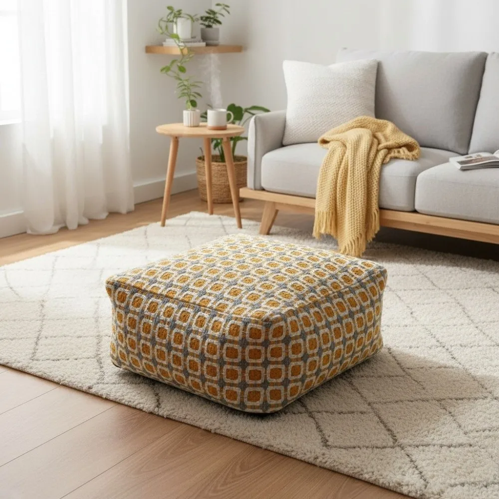 Large Capacity Square Pouf Cover Nordic Style No Fillings Storage Leg Bench Solid Color Removable Sofa Stool Cover Living Room