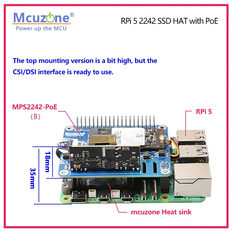 Imagem -04 - Fonte de Alimentação Rpi Pcie para Ssd Nvme 2242 Hat 5v4.5a Suporta 2.2230 Mps2242-poe