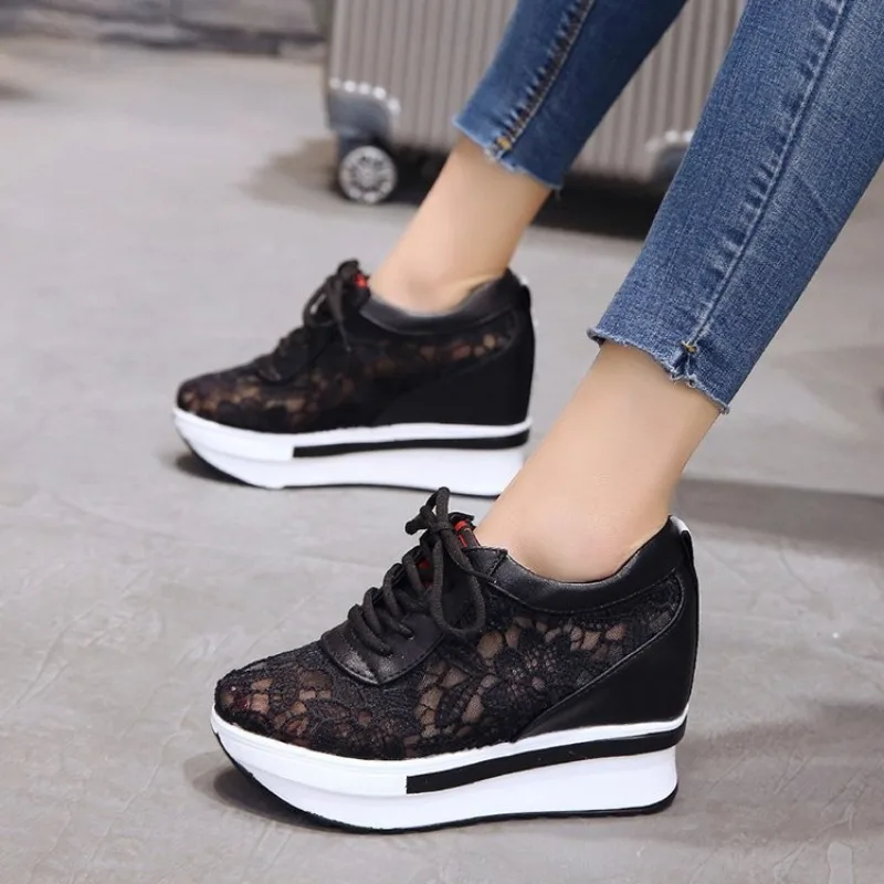 Summer Lace-up Breathable Women Mesh Sneakers Wedges Height Increasing Platform Female Casual Walking Vulcanize Shoes Zapatillas