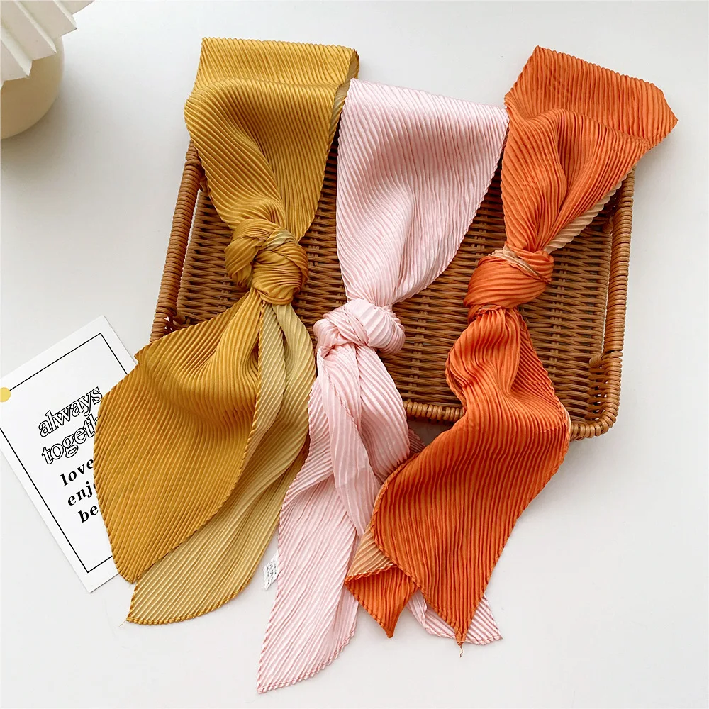 Solid Color Headbands Crinkle Neck Scarves Women Long Headband Hair Scarfs Fashion Hairband Skinny Bag Scarf For Ladies 10*130CM